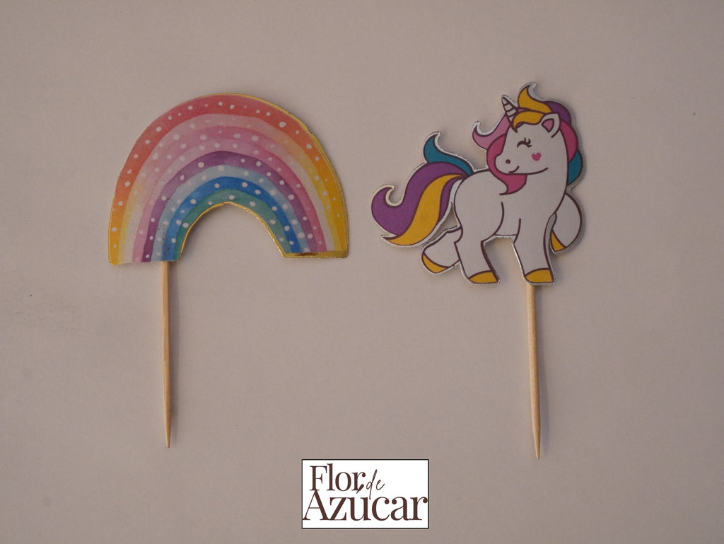 Topper para quequitos - Unicornio y arcoiris